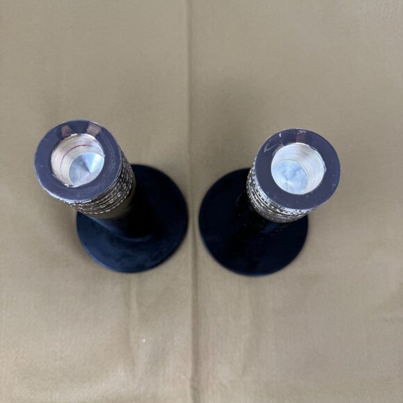 Vera Wang Wedgewood With Love Noir Black Silver Metal Candlesticks Art Deco Glam - Picture 4 of 10